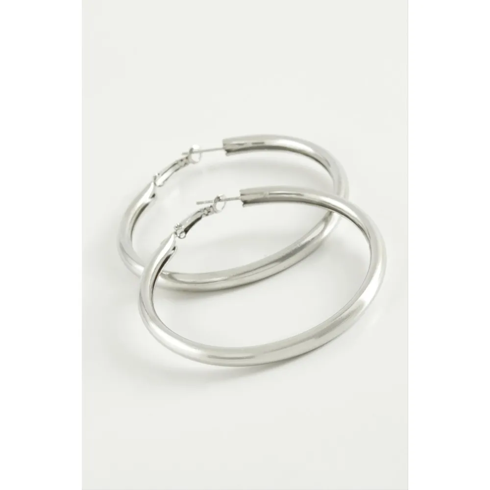 Boru Halka Küpe 3,5 cm-Gümüş Rengi