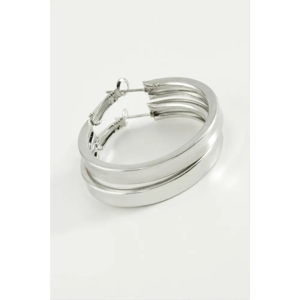 Düz Kare Halka Küpe 4,5 cm-Gümüş Rengi