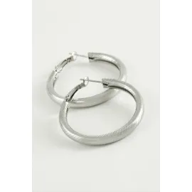 Çizgili Boru Halka Küpe 3,5 cm-Gümüş Rengi