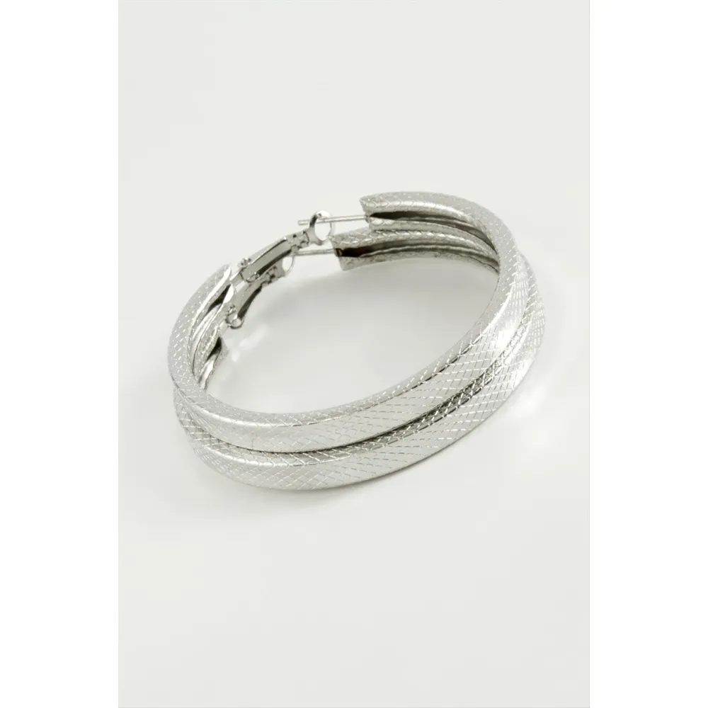 Ezme Kare Halka Küpe 5,5 cm-Gümüş Rengi