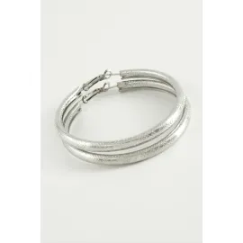 Noktalı Boru Halka Küpe 5 cm-Gümüş Rengi