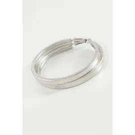 Ezme Noktalı Halka Küpe 5 cm-Gümüş Rengi