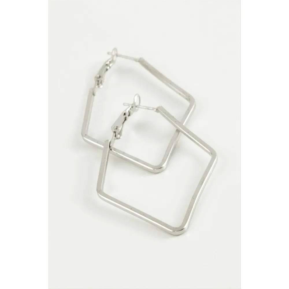 Dörtgen Halka Küpe 7,5 cm-Gümüş Rengi