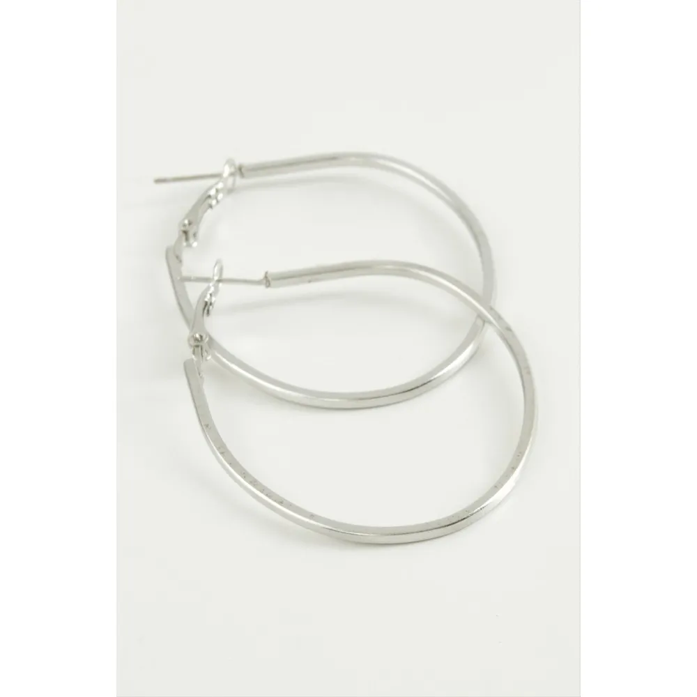 Oval Halka Küpe 5 cm-Gümüş Rengi