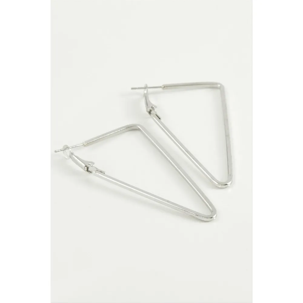 Üçgen Halka Küpe 7 cm-Gümüş Rengi