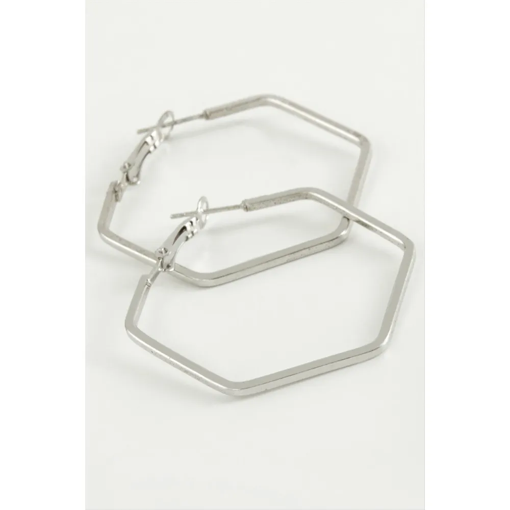 Beşgen Halka Küpe 5,5 cm-Gümüş Rengi