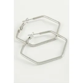 Beşgen Halka Küpe 5,5 cm-Gümüş Rengi