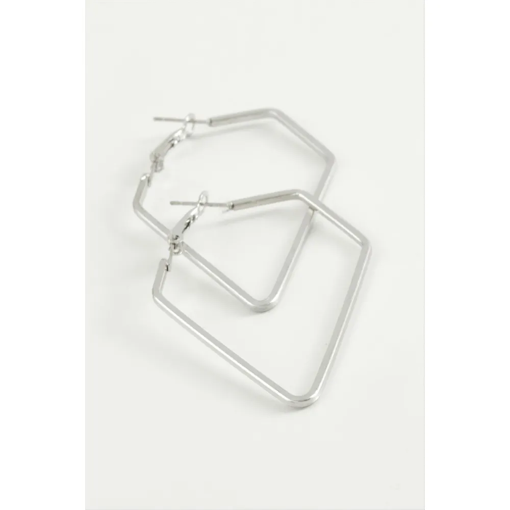 Dikdörtgen Halka Küpe 7 cm-Gümüş Rengi