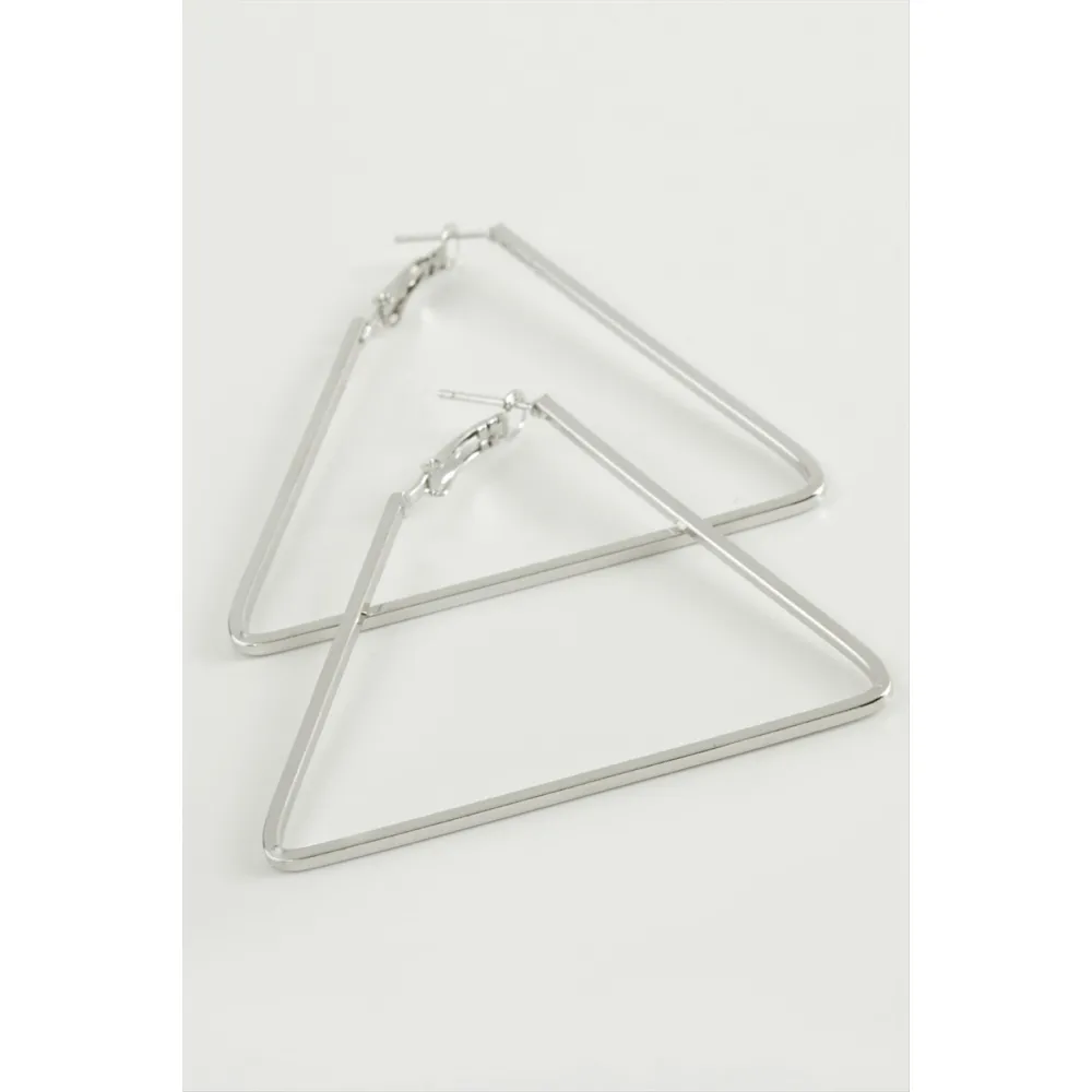 Üçgen Halka Küpe 6 cm-Gümüş Rengi