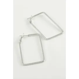 Dikdörtgen Halka Küpe 7 cm-Gümüş Rengi