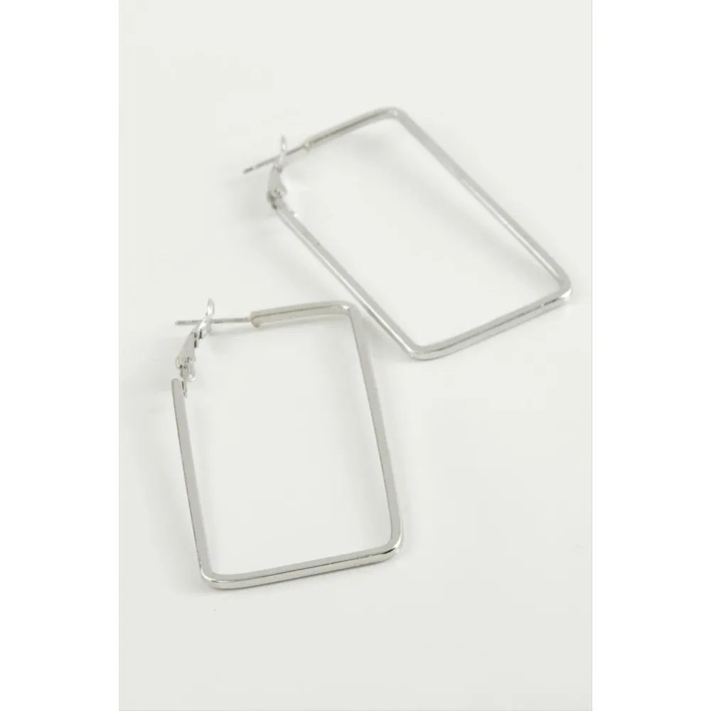 Dikdörtgen Halka Küpe 5 cm-Gümüş Rengi