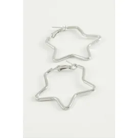 Yıldız Halka Küpe 4 cm-Gümüş Rengi