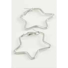 Yıldız Halka Küpe 4,5 cm-Gümüş Rengi