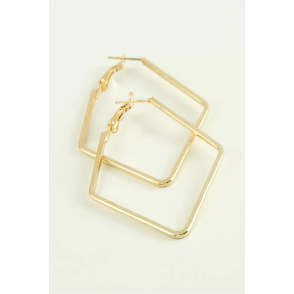 Dörtgen Halka Küpe 7 cm-Sarı