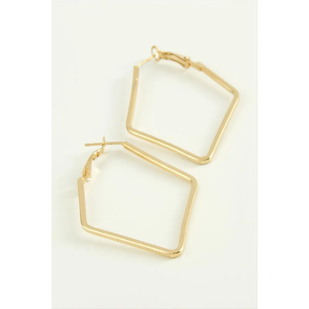 Dörtgen Halka Küpe 6 cm-Sarı