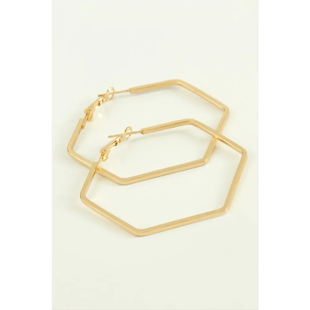 Beşgen Halka Küpe 4 cm-Sarı