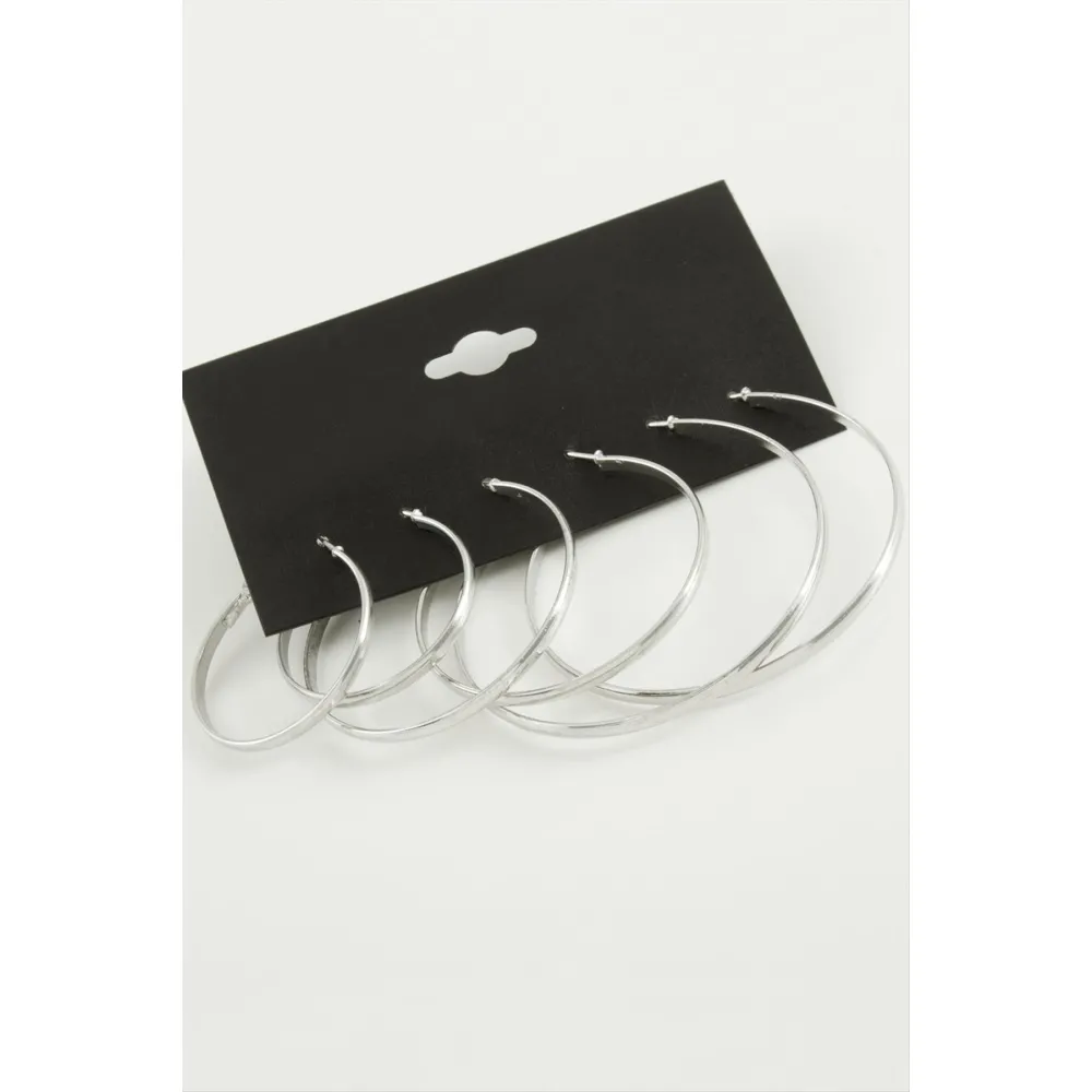 Düz Metal Halka Küpe 6 Adet-Gümüş Rengi