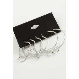 Burgulu Metal Halka Küpe 6 Adet-Gümüş Rengi