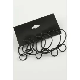 Noktalı İç İçe Metal Halka Küpe 6 Adet-Siyah