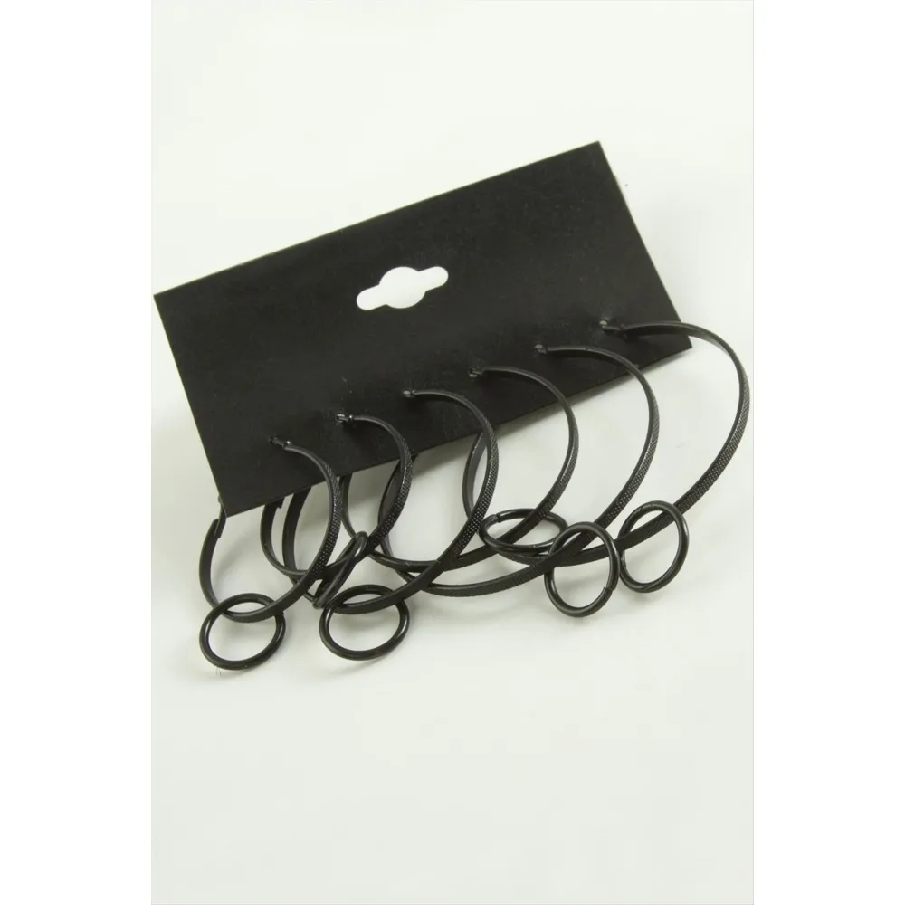 Noktalı İç İçe Metal Halka Küpe 6 Adet-Siyah