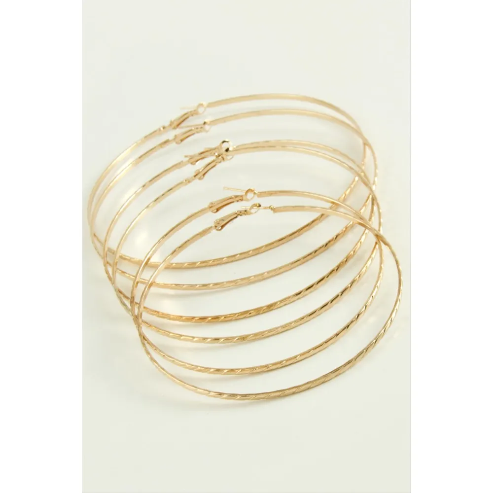 Burgulu Metal Halka Küpe 6 Adet-Sarı