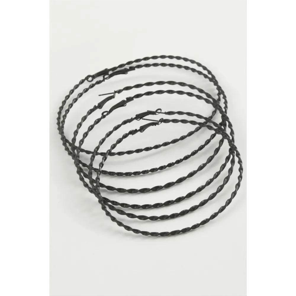 Burgulu Metal Halka Küpe 6 Adet-Siyah