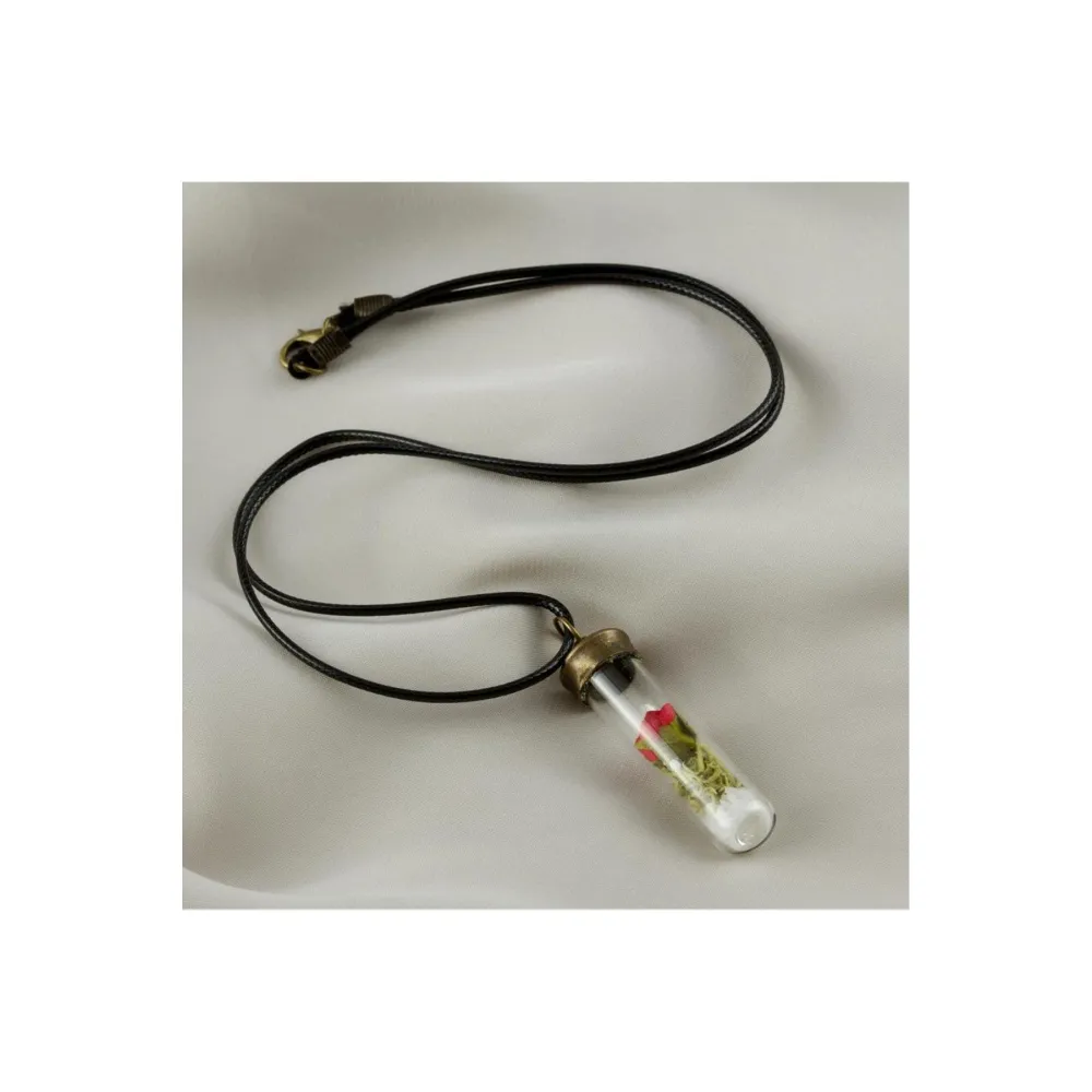 Gül Fanus Canlı Kolye-Siyah