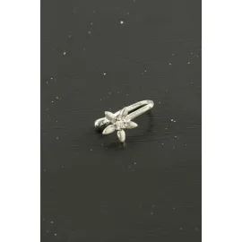 Çiçek Tragus Zirkon Taşlı Piercing 1 Adet-Gümüş Rengi