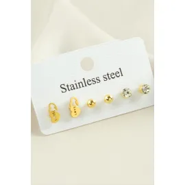 6 Adet Kalp Taşlı Çelik Küpe-Sarı