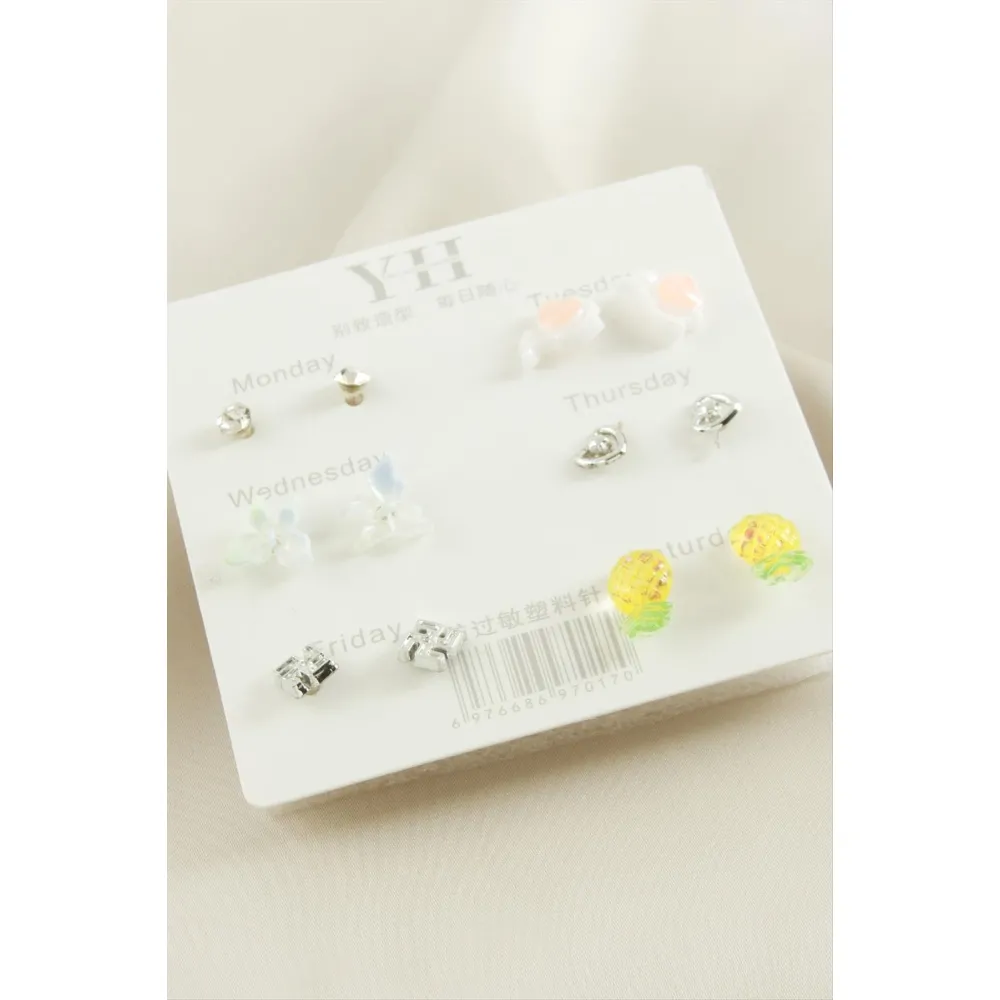 12 Adet Karışık Metal Taşlı Küpe-Gümüş Rengi