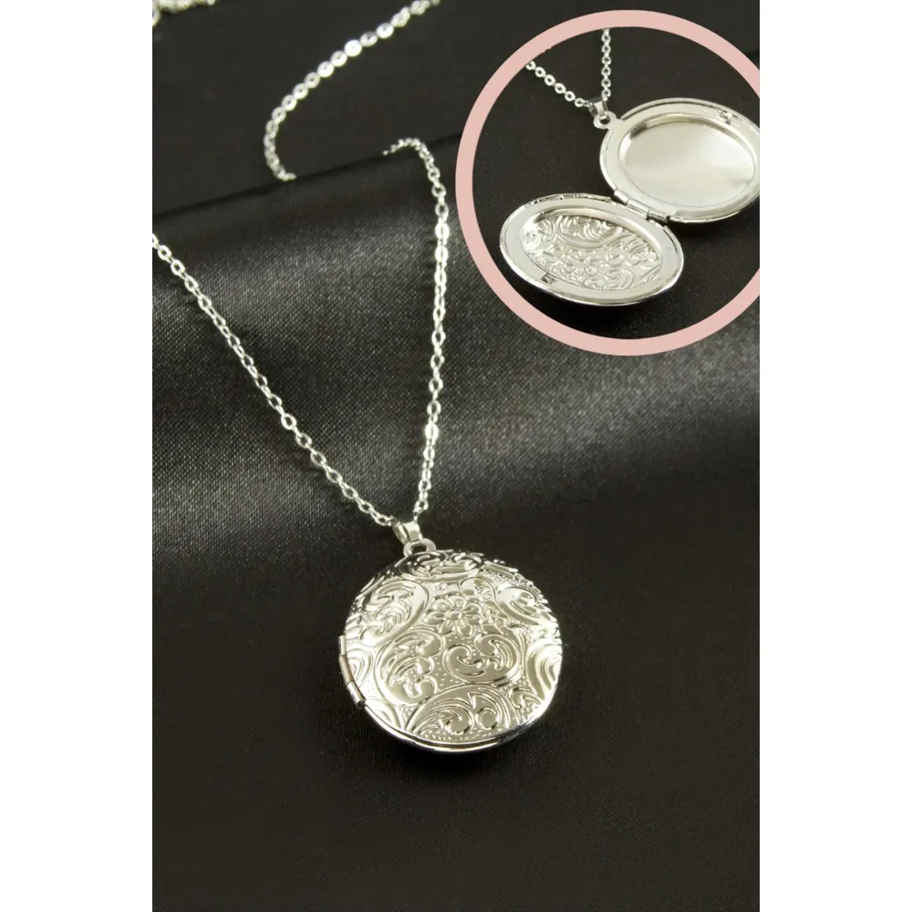 Oval Kapaklı Çelik Kolye-Sarı