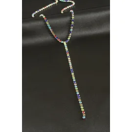 Şerit Taşlı Çelik Y Kolye 4 mm-Sarı