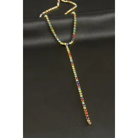 Şerit Taşlı Çelik Y Kolye 2 mm-Gümüş Rengi