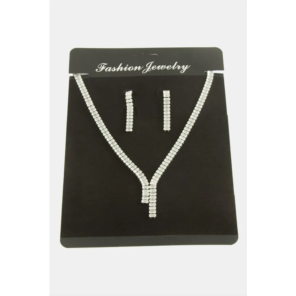 Tamtur Baget Zirkon Taşlı Lüks Set Kolye 7 mm-Gümüş Rengi