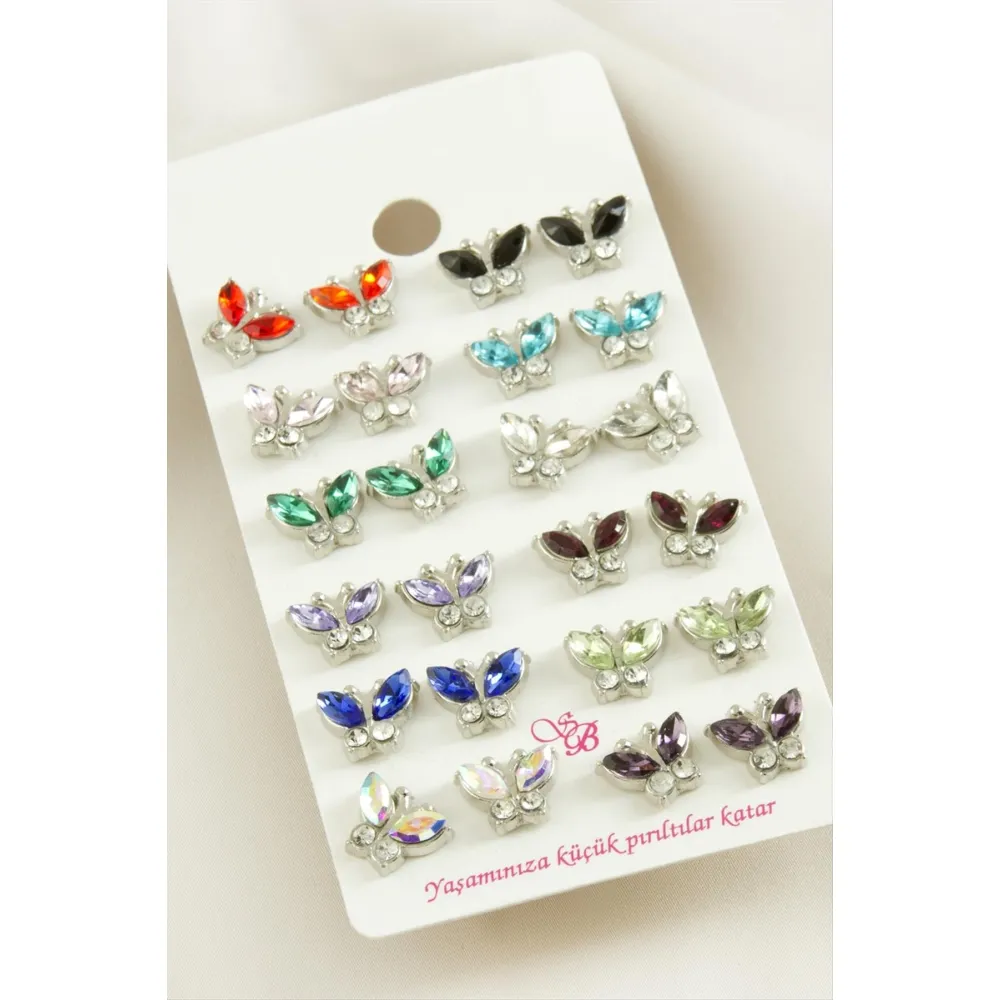 Kelebek Taşlı Minik Küpe-Gümüş Rengi