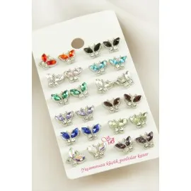 Kelebek Taşlı Minik Küpe-Gümüş Rengi