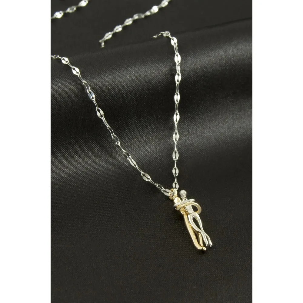 Aşkla Bağlı Çift Çelik Kolye-Gümüş Rengi