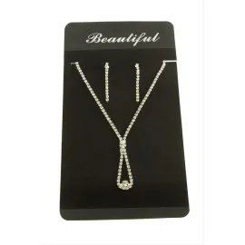 Şerit Taşlı Suyolu Abiye Set Kolye-Gümüş Rengi