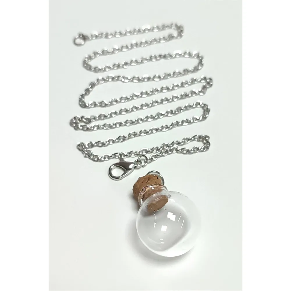 Mantar Kapaklı Boş Fanus Canlı Kolye-Gümüş Rengi