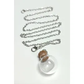 Mantar Kapaklı Boş Fanus Canlı Kolye-Gümüş Rengi