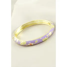 Çiçek İşlemeli Mineli Kelepçe Bileklik-Mor