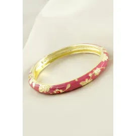 Çiçek İşlemeli Mineli Kelepçe Bileklik-Pembe