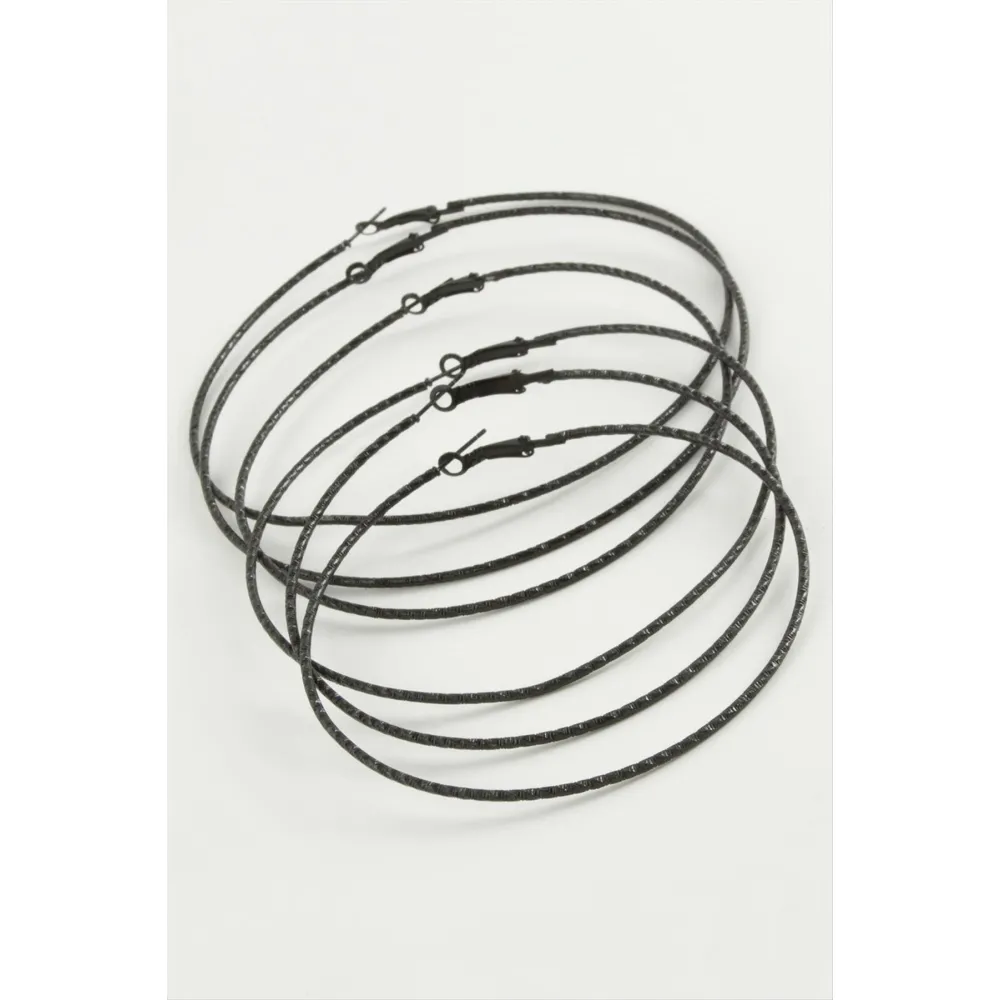 Zikzak Desenli Metal Halka Küpe 6 Adet-Siyah
