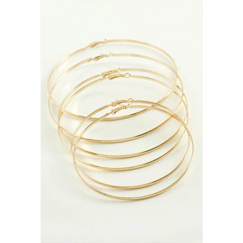 Düz Metal Halka Küpe 6 Adet-Sarı