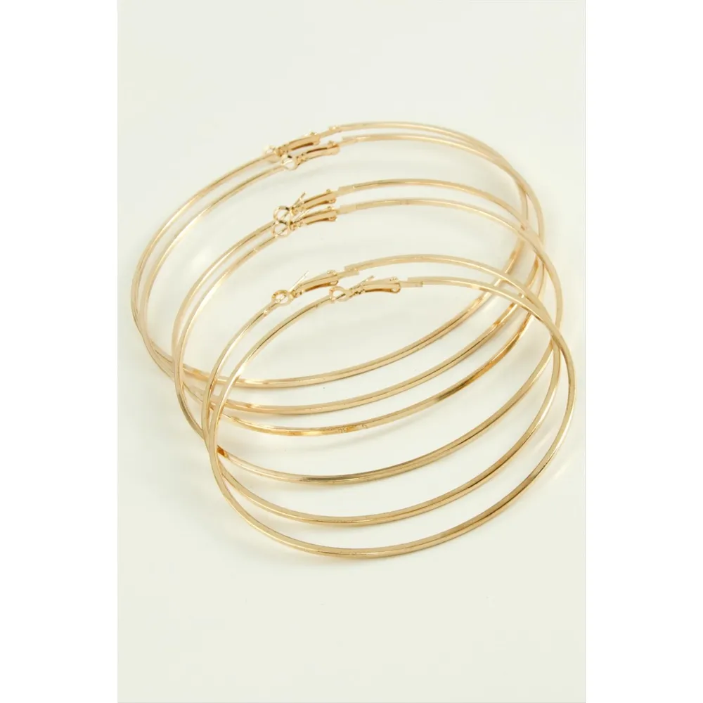 Ezme Metal Halka Küpe 6 Adet-Sarı