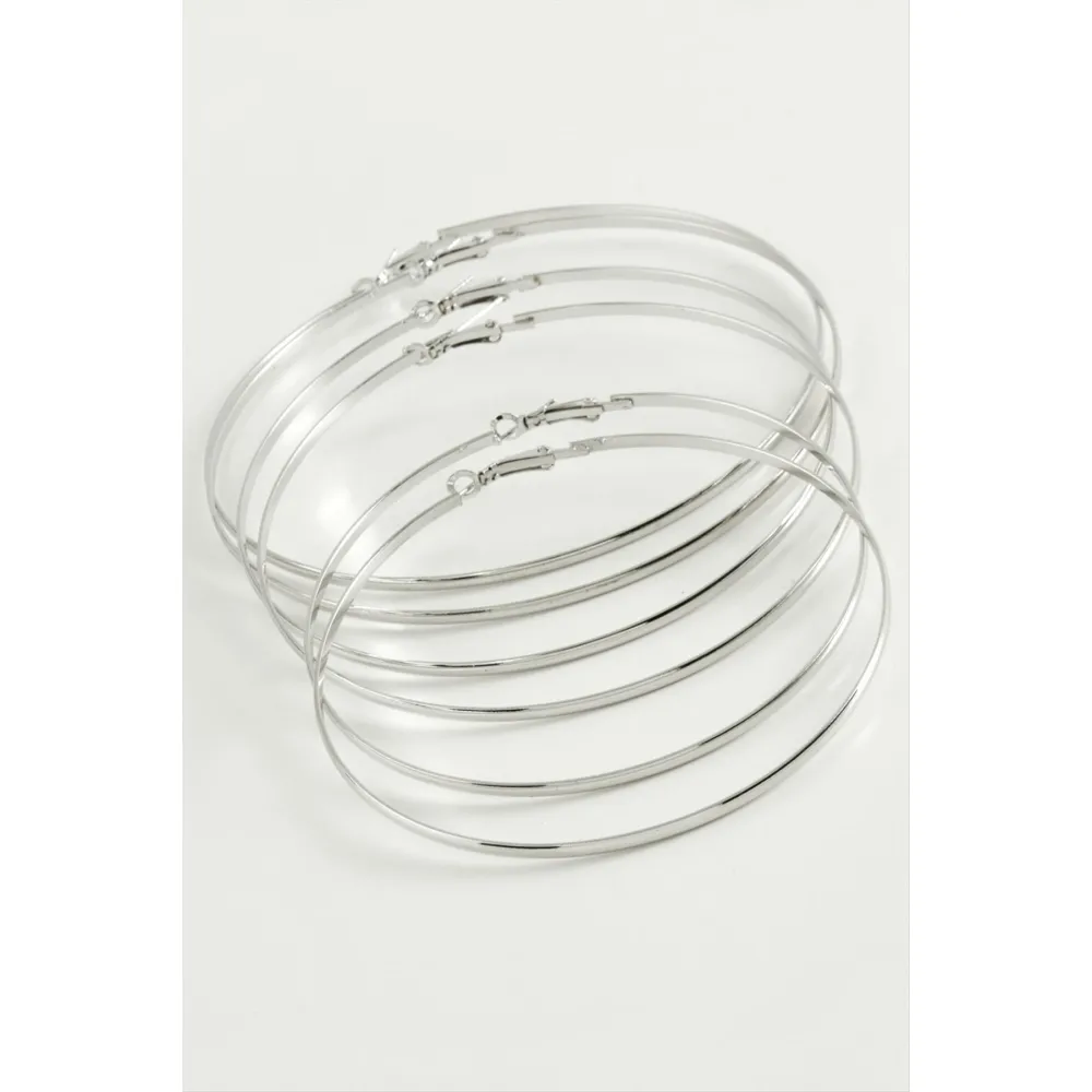 Düz Metal Halka Küpe 6 Adet-Gümüş Rengi