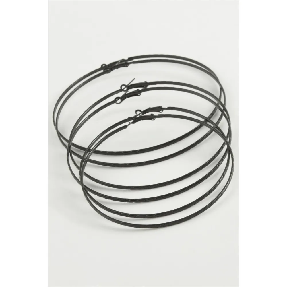 Zincir Desenli Metal Halka Küpe 6 Adet-Siyah