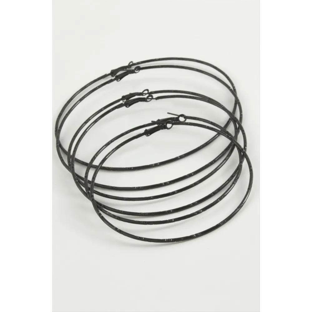 Noktalı Metal Halka Küpe 6 Adet-Siyah