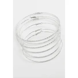 Çizgili Metal Halka Küpe 6 Adet-Gümüş Rengi