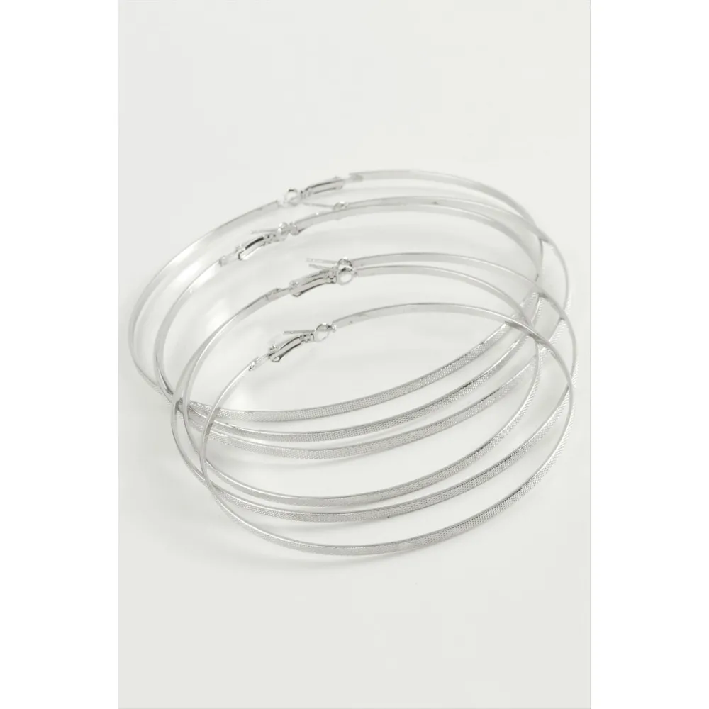 Noktalı Metal Halka Küpe 6 Adet-Gümüş Rengi